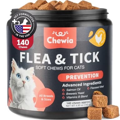 Flea Treatment for Cats - Daily Oral Cat Flea and Tick Treatment Chews - Chewable Kitten Flea Treatment - Soft Treats for All Breeds & Ages - Natural Chicken-Flavor Flea and Tick Supplement for Cats - Image 1