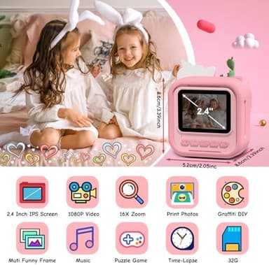 Kids Camera Instant Print Photo,1080P HD Kids Video Cameras,Birthday Gifts for Girls Boys Age 3-12,Digital Camera for 3 4 5 6 7 8 9 10 11 12 Year Old Girl Gifts Toys Light Pink - Image 3