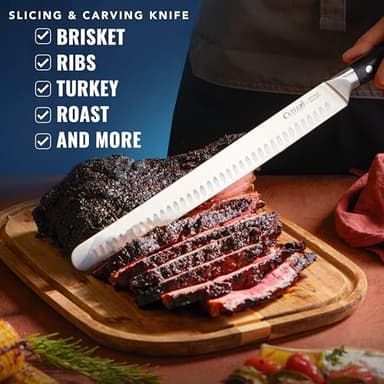 Cutluxe Slicing Carving Knife – 12" Brisket Knife, Meat Cutting and BBQ Knife – Razor Sharp German Steel, Sheath Included, Full Tang, Ergonomic Handle Design – Artisan Series - Image 4