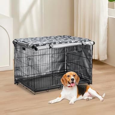 Dog Crate Cover 49 inch - Double Door, Dog Kennel Indoor, Waterproof Dog Kennel Cover with Air Vent Window, for Indoor/Outdoor Most Wire Dog Crate(Grey) - Image 7