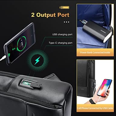 BOPai Unisex Slim Genuine Leather Laptop Backpack Men for 15-15.6 inch Business Smart Professional Lightweight Backpack with USB Charging Office Commuter Computer Rucksack Executive Anti Theft Black - Image 3