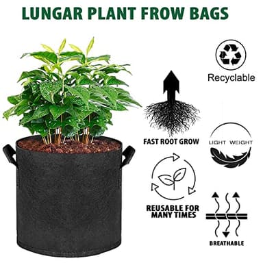 LUNGAR Plant Grow Bags - 10 Gallon 10 Packs Planter Pot, Thickest Aeration 300G Non-Woven Fabric, Reinforced Handles for Weatherproof Nursery Pot, Enhanced Double Seam - Image 3