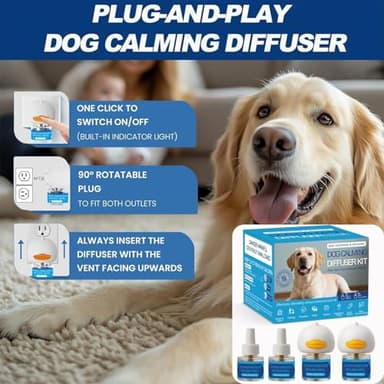 Dog Calming Pheromones Diffuser 6 in 1 Kit Appeasing Pheromone Diffuser to Calm (2 Plug in+4 Pack 48ml Refill) for Anxiety Relief Reduce Aggression Fighting Barking Stress 120 Day Supply - Blue - Image 6