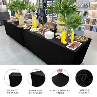 Nasitos Spandex Fitted Table Covers for 6 Foot Tables - 72 x 30 Inch - 4 Pack Black Stretch Rectangle Table Clothes, Wrinkle Resistant Tablecloths for Folding Table, Parties, Trade Show, Birthday - Image 3
