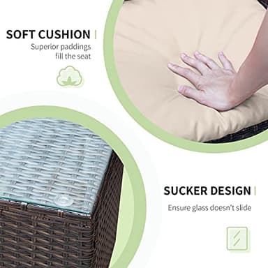 Greesum 3 Pieces Patio Furniture Sets Outdoor PE Rattan Wicker Chairs with Soft Cushion and Glass Coffee Table for Garden Backyard Porch Poolside, Brown and Beige - Image 5