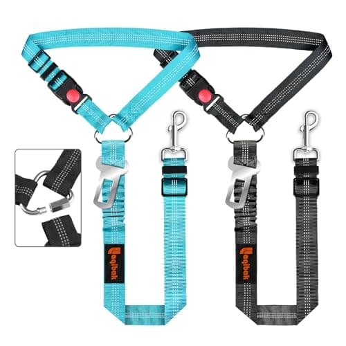 Removable Dog Seat Belt Harness for Car, 3 in 1 Pet Dog Car Seatbelt Leash, Retractable Restraint Secures to Vehicle Headrest & Adjustable Reflective Bungee Dog Seatbelt Tether, Blue and Black - Image 1