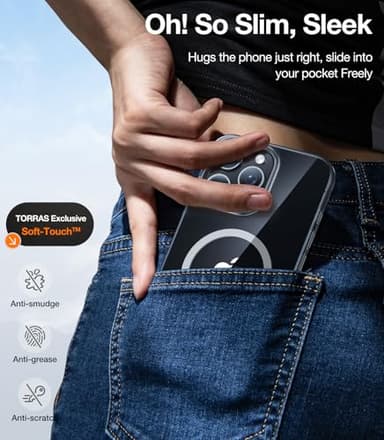 TORRAS Magnetic Slim Fit for iPhone 16 Pro Case, 6.3 inch, Ultra-Thin, Compatible with MagSafe, Lightweight Matte Anti-Scratch Hard PC Cover Phone Case, Clear Black - Image 6
