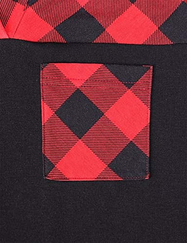 MOQIVGI Misses Tops 3/4 Sleeve,Buffalo Plaid Shirts Womens V Neck Stylish Dressy Office Casual Career Blouses Soft Lightweight Splicing Colorblock Shirttail Tunics Red Black Medium - Image 5