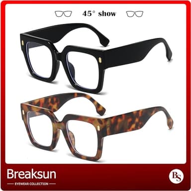 Breaksun Fashion Oversized Blue Light Blocking Glasses for Women Men Trendy Big Square Frame Computer Eyeglasses (Black+Tortoise) - Image 4