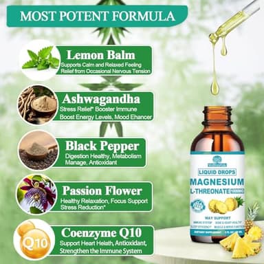 Magnesium L-Threonate Liquid, Triple Sleep Magnesium Threonate w. Apigenin, Theanine, Lemon Balm High Absorption Liquid Magnesium Threonate Supplement for Sleep Memory Calm Brain Nerve Muscle - Image 3