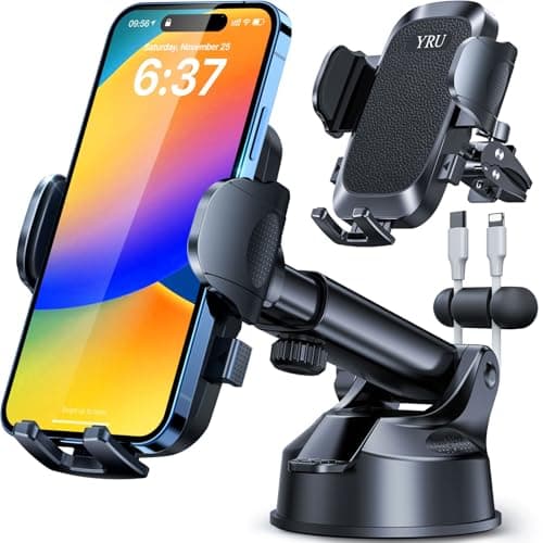 YRU [True Upgrade for Safety] Car Phone Holder Mount [Patent & Military-Grade] Dashboard Cell Phone Holder for Car Vent Windshield Phone Stand for iPhone 17 16 15 14 13 Pro Max Truck Samsung, Black - Image 1