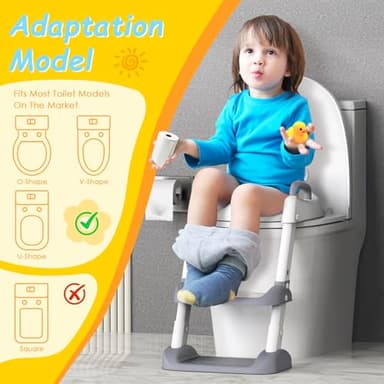 HBTower Potty Training Seat with Step Stool Ladder for Toddlers, Adjustable Kids Toilet Seat with Splash Guard, Anti-Slip Pads & Safety Handles, Comfortable Potty Chair for Boys & Girls (Grey) - Image 6