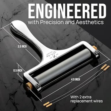 Zulay Kitchen Stainless Steel Wire Cheese Slicer - Adjustable Hand Held Cheese Cutter with 2 Extra Wires - Premium Cheese Shaver for Mozzarella, Cheddar, Gruyere - Cheese Cutter with Wire (Silver) - Image 2