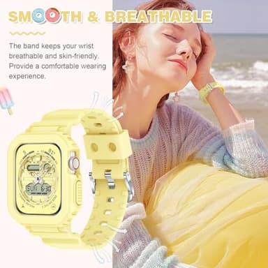 XYF Compatible for Crystal Clear Apple Watch Bands, 45mm 44mm 42mm Bumper Case for Men Women Jelly Sport Cover Strap for iWatch Ultra 2/1 Series 10 9 8 7 SE 6 5 4 3 2 1 (Yellow, 42/44/45) - Image 7