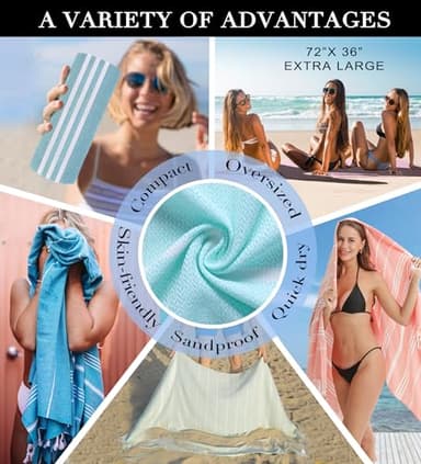 6 Packs Turkish Beach Towels Set Adult Pool Swim Towel Bulk Yoga Blanket Oversized Sand Free Quick Dry Lightweight Extra Large Sandproof Fast Drying Travel Towels Camping Blanket Vacation Must Haves - Image 2
