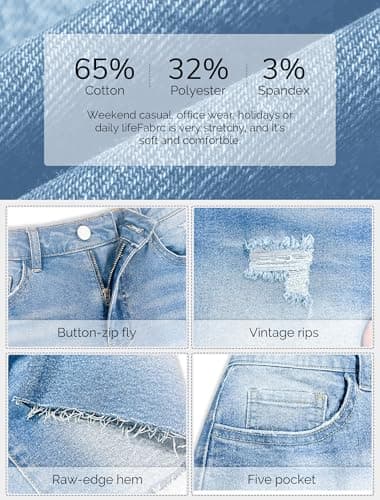 IWD Jean Shorts Womens High Waisted Ripped Casual Denim Shorts Stretchy Raw Hem Jorts 2025 Summer Trendy (Light Blue, Small) - Image 4