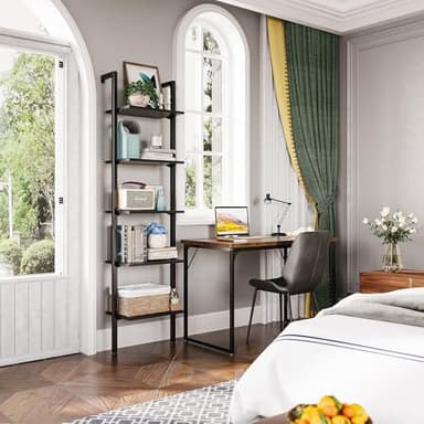 ODK 5-Tier Ladder Bookcase, Industrial Storage Shelf with Metal Frame for Living Room, Home Office, Kitchen & Bedroom, Space Saving Freestanding Organizer Rack, Black (8" D x 16" W x 74" H) - Image 7