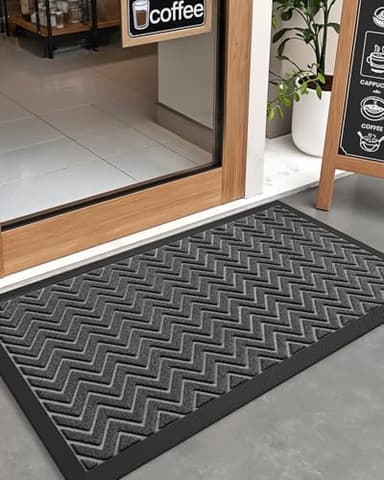DEXI Front Door Mat Outside Entrance, 2x4 ft Rubber Entry Doormat Heavy Duty, Welcome Mats Non Slip for Inside House Floor Entryway Double Doors Exterior Patio, Chevron Dark Grey - Image 8