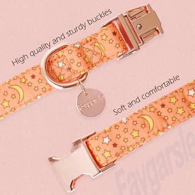Faygarsle Orange Stars Moon Pattern Dog Collar for Small Medium Large Dogs Cute Puppy Collars for Female Dogs for Summer Spring Wedding Necklace Girl Dog Collar M - Image 4