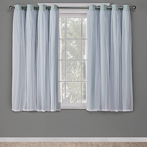 TOWN & COUNTRY LUXE Talia Double Layer Indoor Curtains, Sheer and Room Darkening Blackout, Grommet Top, Energy Efficient, 2-Pack Set, 52"x63", Aqua - Image 1