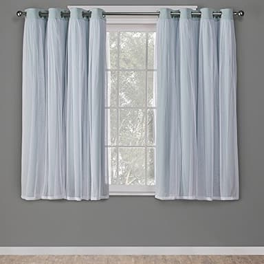 TOWN & COUNTRY LUXE Talia Double Layer Indoor Curtains, Sheer and Room Darkening Blackout, Grommet Top, Energy Efficient, 2-Pack Set, 52"x63", Aqua - Image 1