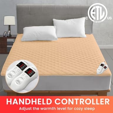 Heated Mattress Pad Queen Size, Electric Mattress Pad Cover w/Dual Control 8 Heating Settings, Bed Warmer w/ 4 Auto Shut Off Settings, UL Certified, Deep Pocket, Machine Washable, White - Image 3