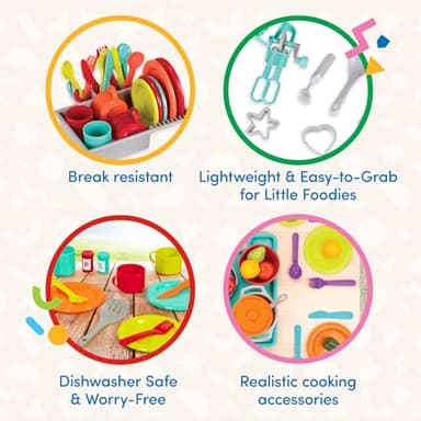 Battat – Toy Kitchen Set – 71 Pieces Pretend Cooking Accessories – 4 Table Settings & Cutlery – Dishwasher Safe & Worry – Free – 2+ Years – Deluxe Kitchen Playset - Image 4
