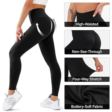 3 Pack Leggings for Women High Waisted No See-Through Tummy Control Soft Yoga Pants Womens Workout Athletic Running Leggings Black/Black/Black - Image 5