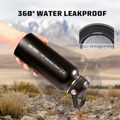 ONETIGRIS 32 oz Insulated Water Bottle with Straw - Tactical Stainless Steel Water Jug, Leakproof Thermos Wide Mouth Sport bottle with 3 Lids and Sleeve for Travel, Gym, Camping, Hiking - Image 4