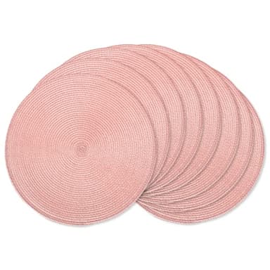 AHHFSMEI Round Braided Placemats 15 Inch Round Table Mats for Dining Tables Natural Woven Heat Resistant Place mats Set of 8 (Pink,8) - Image 1