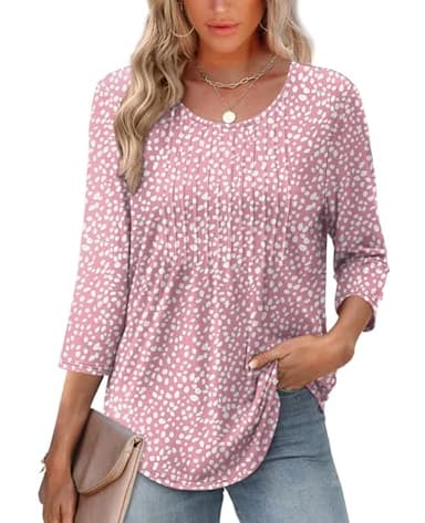 XIEERDUO Plus Size Tops for Women 3/4 Length Sleeve Crewneck Summer Dressy Casual Outfits Beach Vacation Clothes 2025 F-Pink Leopard 3XL - Image 1