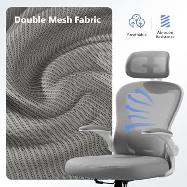 SeekFancy Computer Desk Chair, Ergonomic Office Chair M903 with Wheels, High Back Mesh Office Chair with Adjustable Lumbar Support, Headrest, Flip-Up Armrests, Withe Grey - Image 7