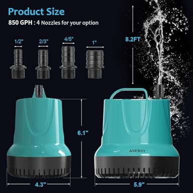 Submersible Water Pump 850GPH 60W, Pond Pump for Outdoor, Hydroponic, Statuary, for Aquarium, Fish Tank - Image 5