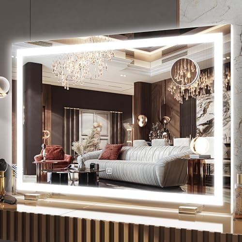 FENNIO Makeup Mirror with Lights 23"x32" ，LED Makeup Mirror ，Large Vanity Mirror with Lights，Touch Sensor with Dimmable 3 Modes, Square White - Image 1