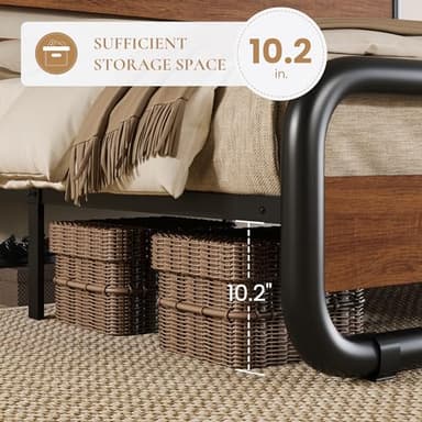 SHA CERLIN Full Size Metal Bed Frame with Wooden Headboard and Footboard, Heavy Duty Platform Frame with Under-Bed Storage, Noise Free, No Box Spring Needed, Vintage Walnut - Image 5