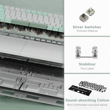 RK ROYAL KLUDGE RKS70 Ergonomic Split Mechanical Keyboard, Wireless Bluetooth/2.4G/Wired Keyboard with Wrist Rest, 75% RGB PC Gaming Keyboards for Win/Mac, Hot Swappable Silver Grey Switches, White - Image 8