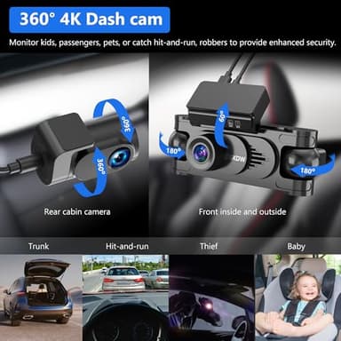4 Channel Dash Cam 360° View,4K Front Rear Inside Dashcam,Left Right Dash Camera for Cars,Built-in GPS, 5G WiFi,Voice Control,Night Vision, 24/7 Recording Parking Mode Monitor, Free 128G Card - Image 2