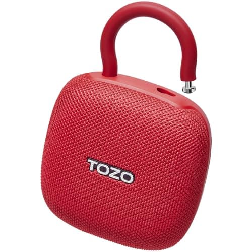 TOZO PE1 Portable Bluetooth Speakers with Adjustable Carabiner, Mini Bluetooth Wireless Shower Speaker with IPX8 Waterproof, 32H Playtime Punchy Bass Audio Speaker for Home, Outdoor and Travel, Red - Image 1