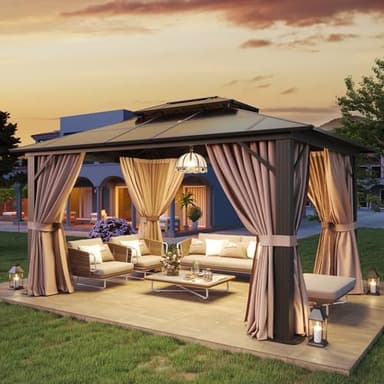 Aoxun 10'x12' Hardtop Gazebo, Aluminum Frame Permanent Pavilion with Curtains and Netting, Outdoor Polycarbonate Gazebo, Double Roof Canopy, for Gardens, Patios, Lawns - Image 1