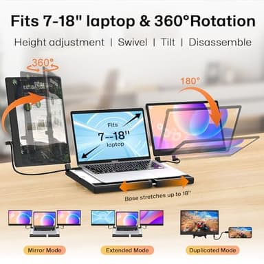 14" Laptop Screen Extender Smart Base - Upgraded Triple Portable Monitor FHD 1080P -300% More Efficient, 360° Rotation/Detachable Dual Display, Plug-Play USB C/HDMI,Laptop Monitor Extender for Win/Mac - Image 6