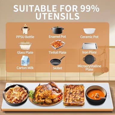 Electric Warming Tray（Extra Long 40”x12”），Food Warmer with Thermostat and Full Surface Heating，Food Warming Mat with 2 Temperature Modes for Buffets Party，Gatherings，White - Image 4
