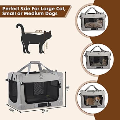 PEGIC Extra Large Cat Carrier for 2 Cats, Portable Soft Sided Large Pet Carrier for Traveling, Indoor and Outdoor Uses, 24"×16"×16" - Image 6