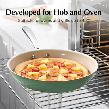 Redchef Non Stick Ceramic Frying Pan Set, Non Toxic Ceramic Pans for Cooking, 8" 9.5" 11" Skillet Set, No PFAS & PTFE & PFOA with Stainless Steel Handle, Dishwasher & Oven Safe Max up to 842°F (Green) - Image 9