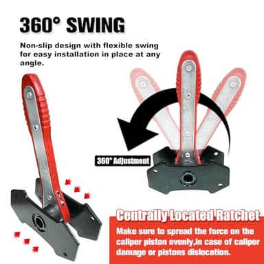 Brake Caliper Compression Tool,Caliper Piston Compressor Tool with Extra 2PCS Large Plates 1.57"-2.95" for Disc Brake Pad Spreader,Automotive Tools with 4 Break Caliper Hangers,Car Brake Repair,Red - Image 4