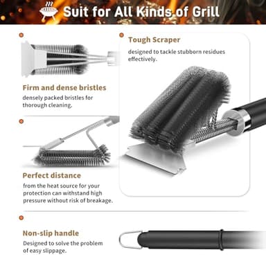 TNTOR Grill Brush with Scraper, 18" Adjustable Handle BBQ Grill Brush for Outdoor Grill, Extra Strong Grill Cleaner Accessories for Grill/Smoker/Gas/Charcoal Grill Cleaning-Gifts for Grill Wizard/Dad - Image 4