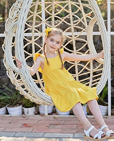 Vieille Toddler Girls Yellow Dress Summer Beach Tiered Sundresses Ruffle Sleeveless Princess Dresses 5-6 Years Kids - Image 4