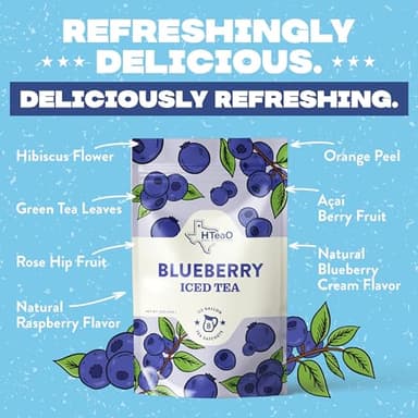 HTeaO Blueberry Green Tea – Texas-Style Flavored Iced Tea Bags for Summer – Instant Ice Tea Packets for Quick Brew - Loaded Tea Sachets Ready in 5 Minutes (16-Count, Makes 8 Gallons Total) - Image 3