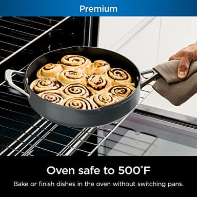 Ninja Foodi NeverStick 4 Quart Pan with Lid, Strainer, & Spatula, Oven Safe, Sea Salt Grey - Image 4