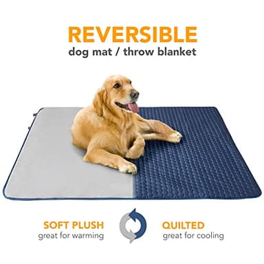 Friends Forever Large Travel Dog Bed Mat, Portable Pet Sleeping Pad with Carrying Strap, Couch Protector, Soft Quilted Cover Throw for Cold Weather, Machine Washable, 50" W x 60" L, GEO Navy/Grey - Image 3