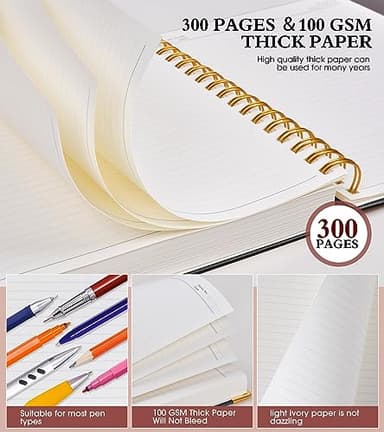 Spiral Notebook Journal 8.5” x 11”, 300 Pages Hardcover Leather Lined Journals for Women Men, A4 Large College Ruled Notebooks with 100 GSM Thick Paper, Spiral Journal for Writing Work School, Black - Image 4